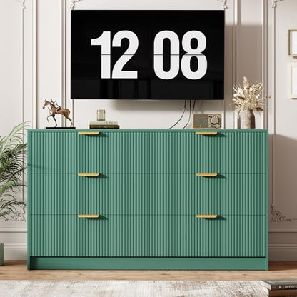 6 Drawers Dresser - Modern Fluted Double Chest of Drawers, Green, view 4