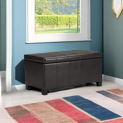 Dover Storage Ottoman Bench - 36 inch Wide Upholstered Vegan Leather Rectangular Lift-Top Ottoman in Tanners Brown, Contemporary Bench for Living Room with Safety Hinges