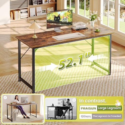 55 Inch Computer Desk, Home Office Desk with Spacious Desktop, Modern Gaming Desk, Writing Study Table for Bedroom, Small Spaces, Work from Home Desk with Metal Frame, Rustic Brown