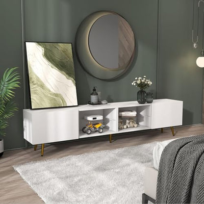 86" LED TV Stand, Modern Entertainment Center for 75" TV, White, view 5