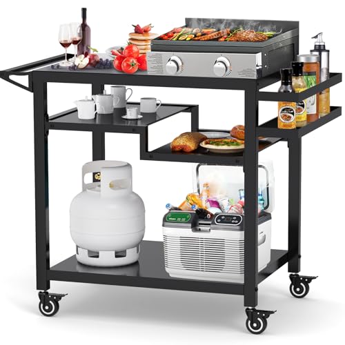 20"x 32" Three-Shelf Movable Outdoor Dining Cart Table, Multifunctional Food Prep Stand, Outdoor Grill Table with Wheels