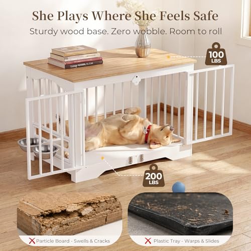 38 Inch Modern Farmhouse Dog Crate Furniture End Table, view 6