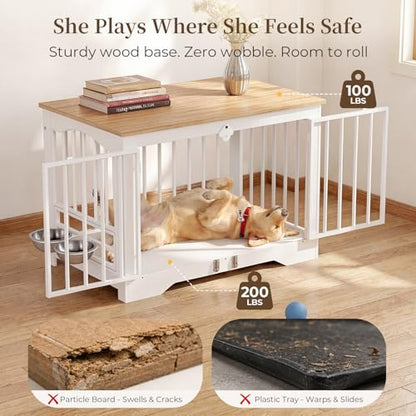 38 Inch Modern Farmhouse Dog Crate Furniture End Table, view 6