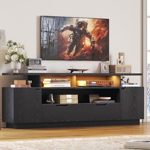 TV Stand for TVs up to 85", LED Lights and Power Outlets, Black, view 2