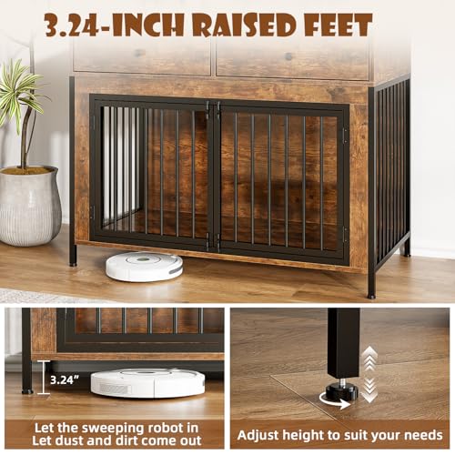 44 Inch Large Dog Crate Furniture with 2 Storage Drawers, view 5
