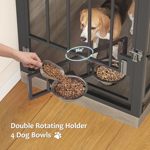 71" Tall Dog Crate Furniture, Indoor Dog Kennel with Storage, Grey, view 6