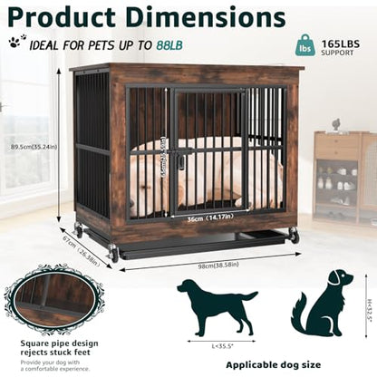 98 cm Wooden Dog Crate End Table for Large Dogs, view 4