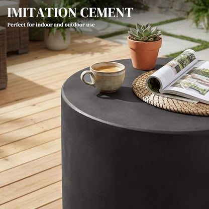 Outdoor Side Table, Round Small End Table with Concrete Finish for Indoor, Patio, Backyard, Pool, Porch, Garden, Lawn, Dark Gray