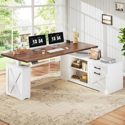 L Shaped Electric Standing Desk, 55" Executive Desk with Storage, view 2