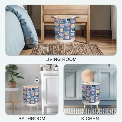 Small Trash Can with Lid Snails Seamless Summer Nursery Colorful Trending Colors Hand 1.8 Gallon/7L Garbage Can Waste Bin with Press Top Lid Legs Waste Basket for Bathroom Kitchen Bedroom