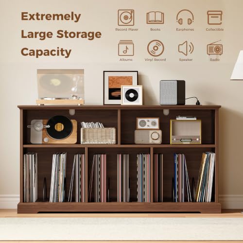 55" Mid-Century Modern Record Player Stand with Charging Station, view 5