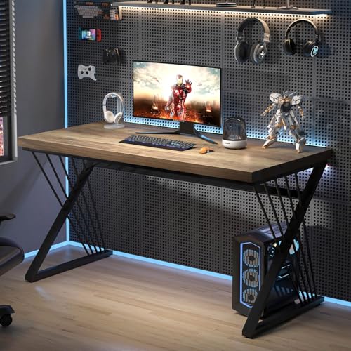 Computer Desk, Modern Home Office Desk, Industrial Wood and Metal Study Writing Work PC Table for Bedroom Living Room, Rustic Oak, 47 Inch