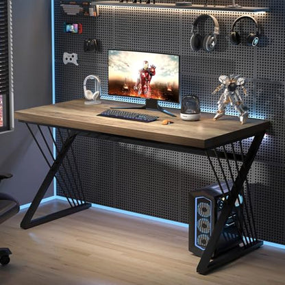 Computer Desk, Modern Home Office Desk, Industrial Wood and Metal Study Writing Work PC Table for Bedroom Living Room, Rustic Oak, 47 Inch