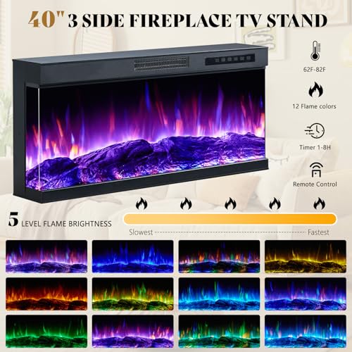 75in 3-Sided Glass Fireplace TV Stand for TVs up to 85", view 5