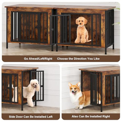 31.5" Dog Crate Furniture for 1 or 2 Dogs, 20-35 Pounds, Brown, view 3