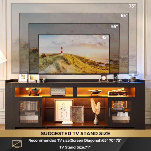 TV Stand with Charging Station & LED Lights, Fits TVs UP to 75 Inch, view 5