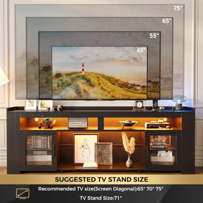 TV Stand with Charging Station & LED Lights, Fits TVs UP to 75 Inch, view 5