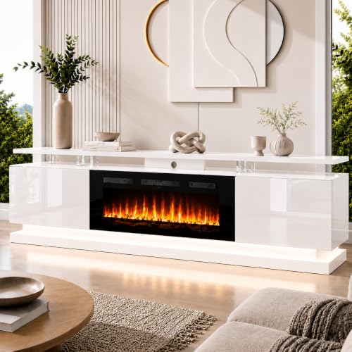 70" Fireplace TV Stand for TVs up to 80", White & Black, view 2