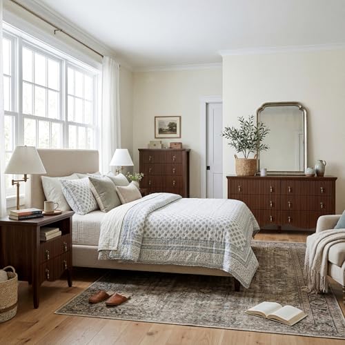 6-Drawer Fluted Dresser, 52" Wide Double Chest of Drawers,Walnut, view 5