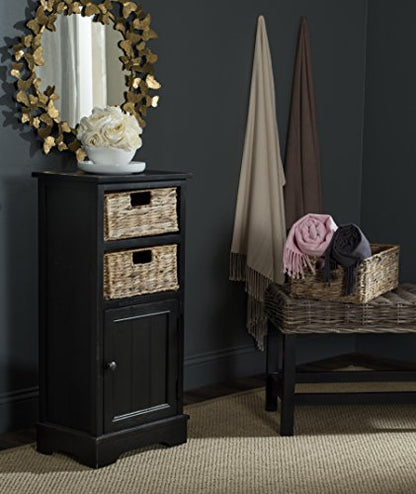 SAFAVIEH Furniture - Connery 2-Basket Cabinet - Cherry - Solid Wood - Farmhouse Storage Design - Ideal for Living Room, Entryway, Home Office, 16" W x 12" D x 35" H - Fully Assembled (AMH5742C)