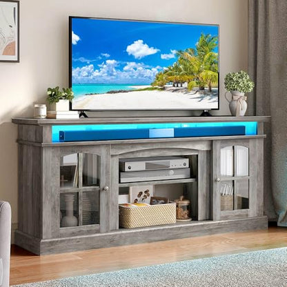 LED Farmhouse TV Stand for 75 Inch w/Outlets, view 2