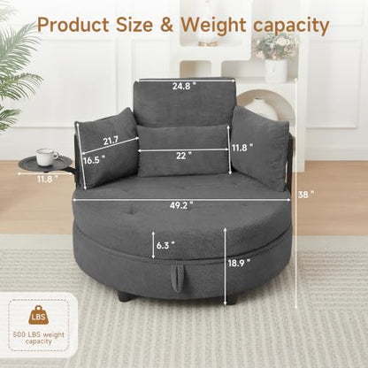 Oversized Chaise Lounge Chair Indoor with Hidden Storage & 270° Rotating Side, view 3