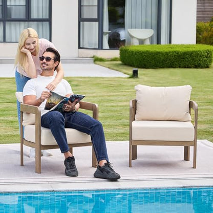 Outdoor Furniture Set, 2Pcs Patio Armchairs, Metal Modern Outside Furniture with 6'' Thick Cushions, Outdoor Conversation Set Balcony Chairs for Backyard, Porch,Deck, Beige
