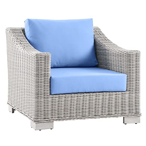 Conway Wicker Rattan 4-Piece Outdoor Patio Furniture Set in Light Gray Light Blue