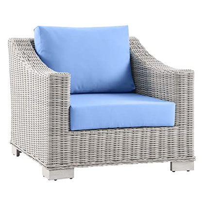 Conway Wicker Rattan 4-Piece Outdoor Patio Furniture Set in Light Gray Light Blue