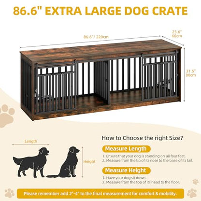 86.6" Double Dog Crate Furniture with 4 Dog Bowls, view 5