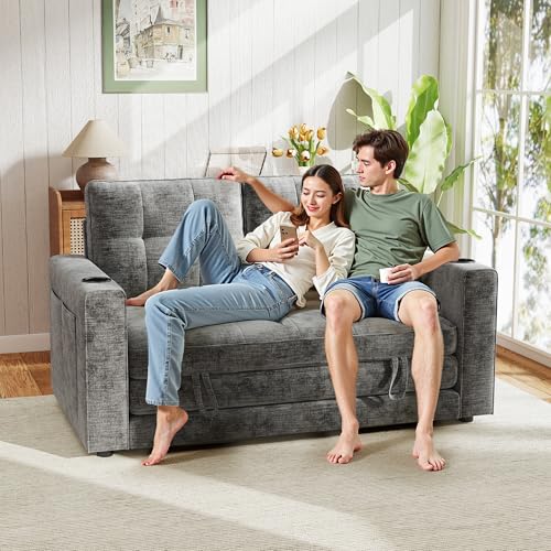 Convertible Sofa Bed, Folding Sofa Bed 2 in1 Pull Out Loveseat Sleeper Sofa, Floor Sofa Bed for Small Spaces Folding Couch Bed with Pillows for Living Room Bedroom - Grey