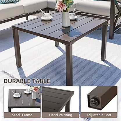 6 Pieces Patio Furniture Sets, Metal Outdoor Sectional Furniture L Shape Patio Conversation Sets,Highback Frame,Metal Table,Large Waterproof Cover, 6.5" Olefin Cushions