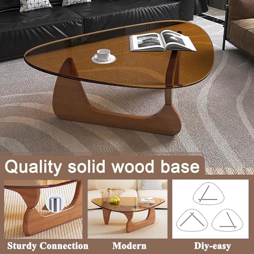 Modern Glass Coffee Table, Mid Century Small Coffee Table, Coffee Table for Living Room,Suitable for Bedroom Living Room Reception Office Tables (Walnut/Brown, Small)