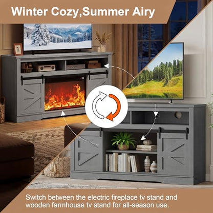 Farmhouse Fireplace TV Stand for TVs up to 65 Inch,Rustic Gray, view 7
