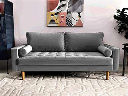 S5457 Mid Century Modern Velvet Upholstered Tufted Living Room Sofa, 69.68", Grey