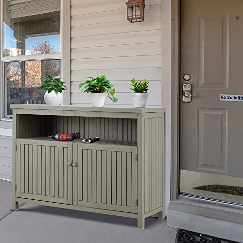 Outdoor Console Sideboards Buffet Cabinet, Solid Wood Storage Cabinet TV Stand,Furniture for Patio Entryway Deck(Grey)