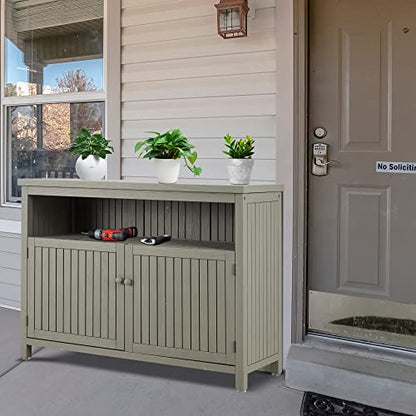Outdoor Console Sideboards Buffet Cabinet, Solid Wood Storage Cabinet TV Stand,Furniture for Patio Entryway Deck(Grey)