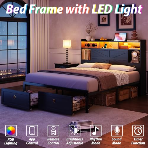 Queen Bed Frame with Storage Headboard, view 4