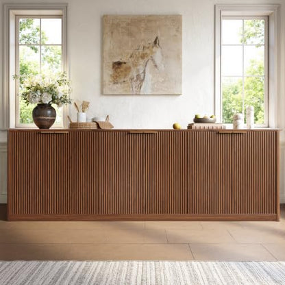 94.5" Fluted Walnut Buffet Cabinet with Storage, view 7