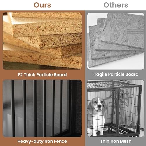 60" Dog Crate Furniture for 2 Dogs, Dog Kennel Furniture, Black, view 7