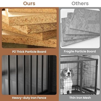 60" Dog Crate Furniture for 2 Dogs, Dog Kennel Furniture, Black, view 7