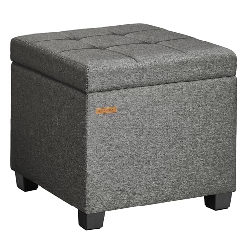 SONGMICS Square Storage Ottoman, Foot Stool Footrest with Legs, Ottoman Cube with Hinged Lid, for Living Room, Bedroom, 16.9 x 16.9 x 18.1 Inches, Linen-Look Fabric, Slate Gray ULOM509GN01