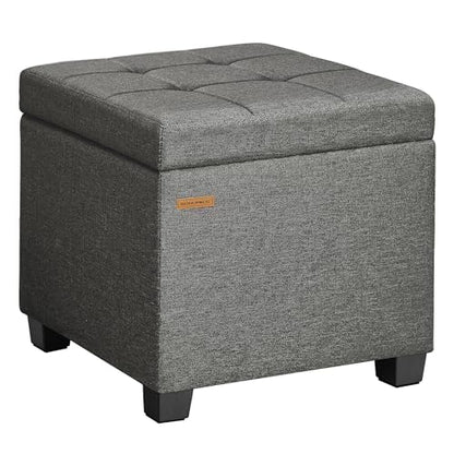 SONGMICS Square Storage Ottoman, Foot Stool Footrest with Legs, Ottoman Cube with Hinged Lid, for Living Room, Bedroom, 16.9 x 16.9 x 18.1 Inches, Linen-Look Fabric, Slate Gray ULOM509GN01