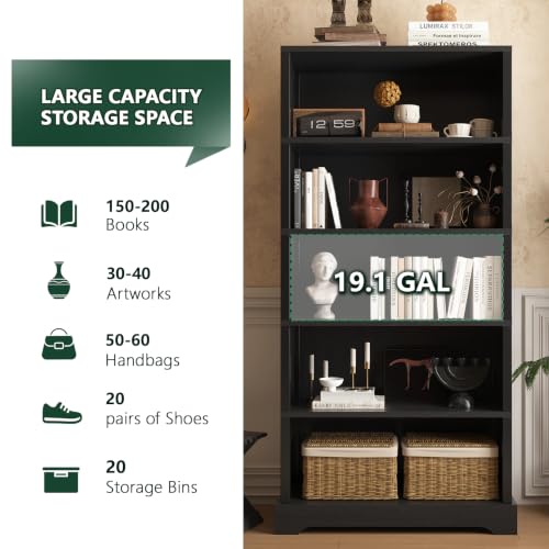 5 Tiers Wooden Bookshelf, 65.2" Tall Farmhouse Style Open Bookcase, view 5