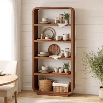 5-Tier Bookshelf, 71" Tall Bookcase, Open Display Shelves, Walnut, view 4