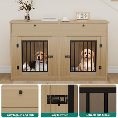 60 Inch Double Dog Crate Furniture for 2 Dogs, view 7