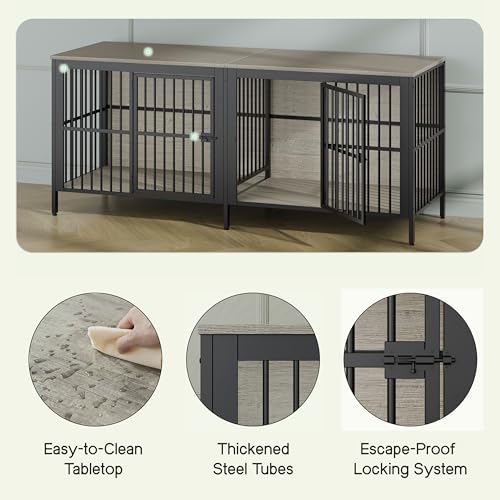 80'' Double Dog Crate Furniture for 2 Dogs, view 7