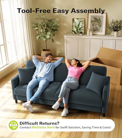 83" Couches for Living Room, Teddy Sofa Couch, Comfy Sofas for Living Room, Tool-Free Setup Loveseat Sofa, All-Wood Love Seat Couches, Small Couch 2 Pillows Included, Blue Grey