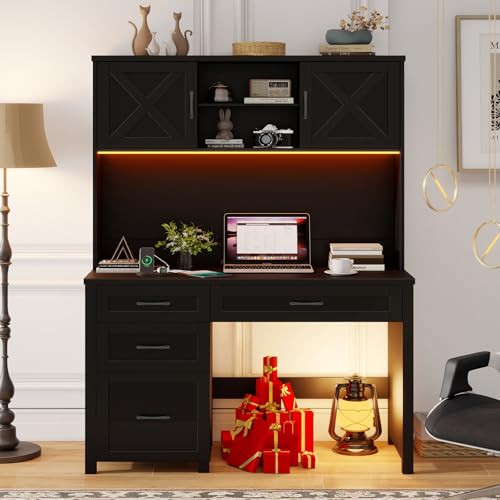 Farmhouse 67" H Executive Desk with Hutch & Drawers, Black, view 2