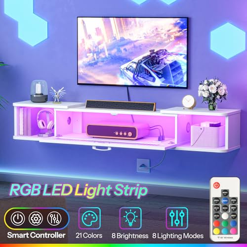 Floating TV Stand with LED Light Power Outlet for up to 65”, view 5